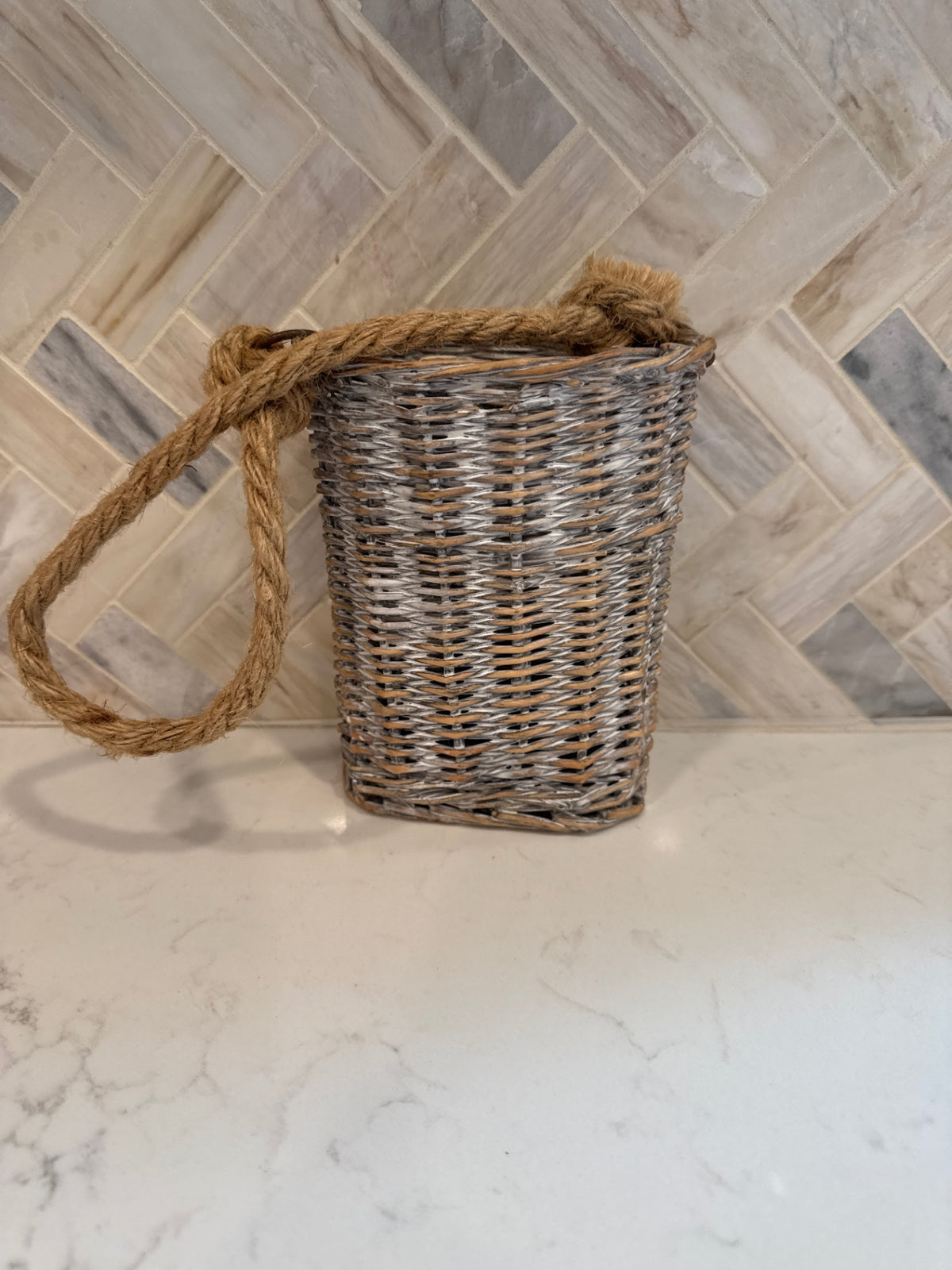 Small White Washed Hanging Basket