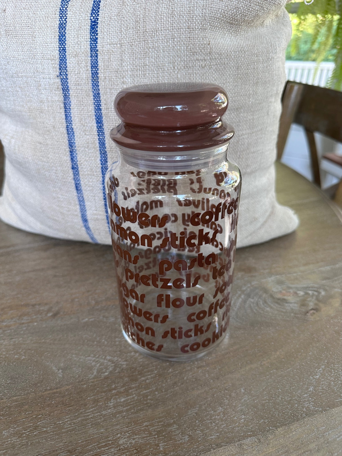 Anchor Hocking glass canister jar w/writing $12.50