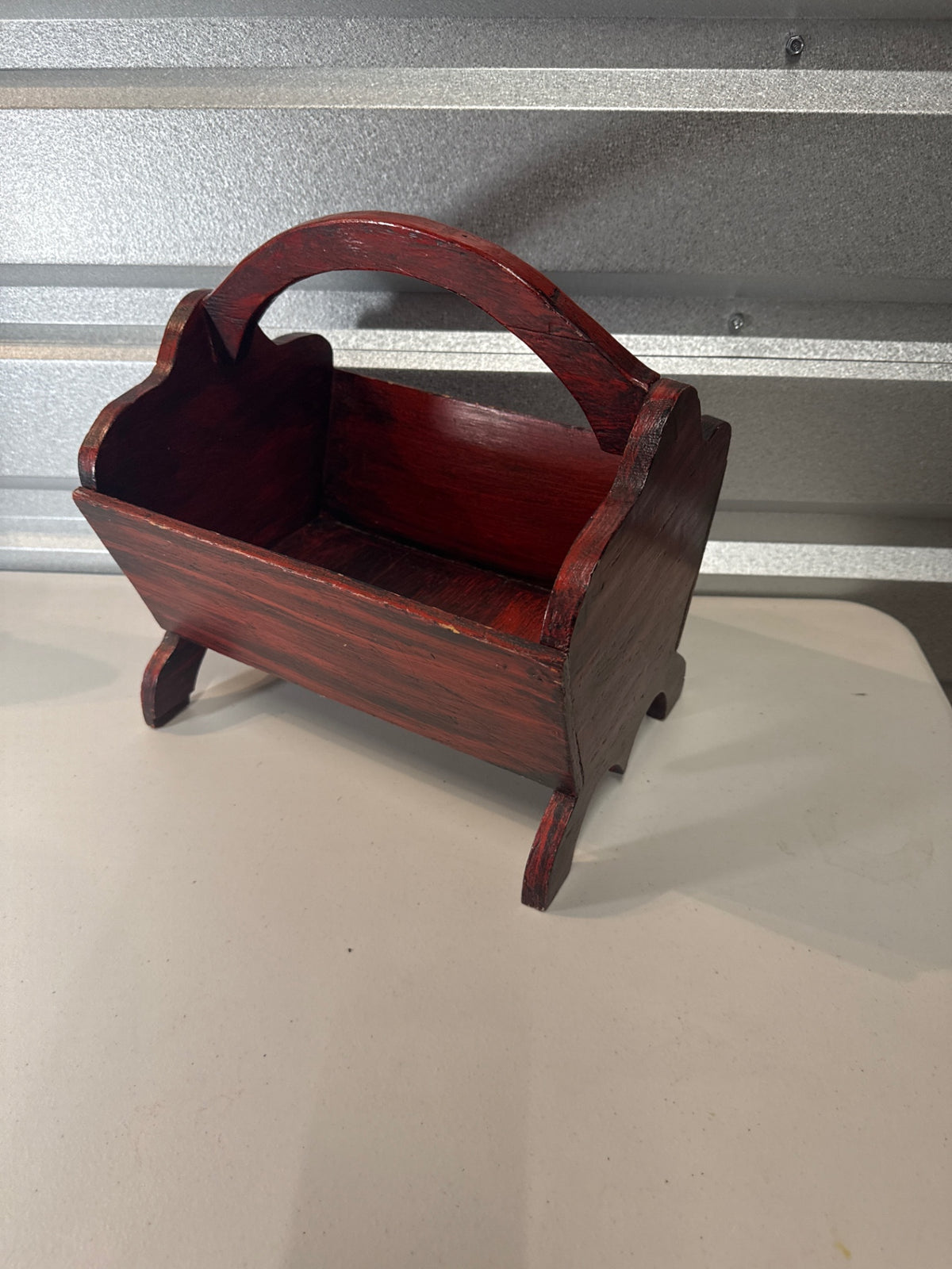 Painted red wood caddy