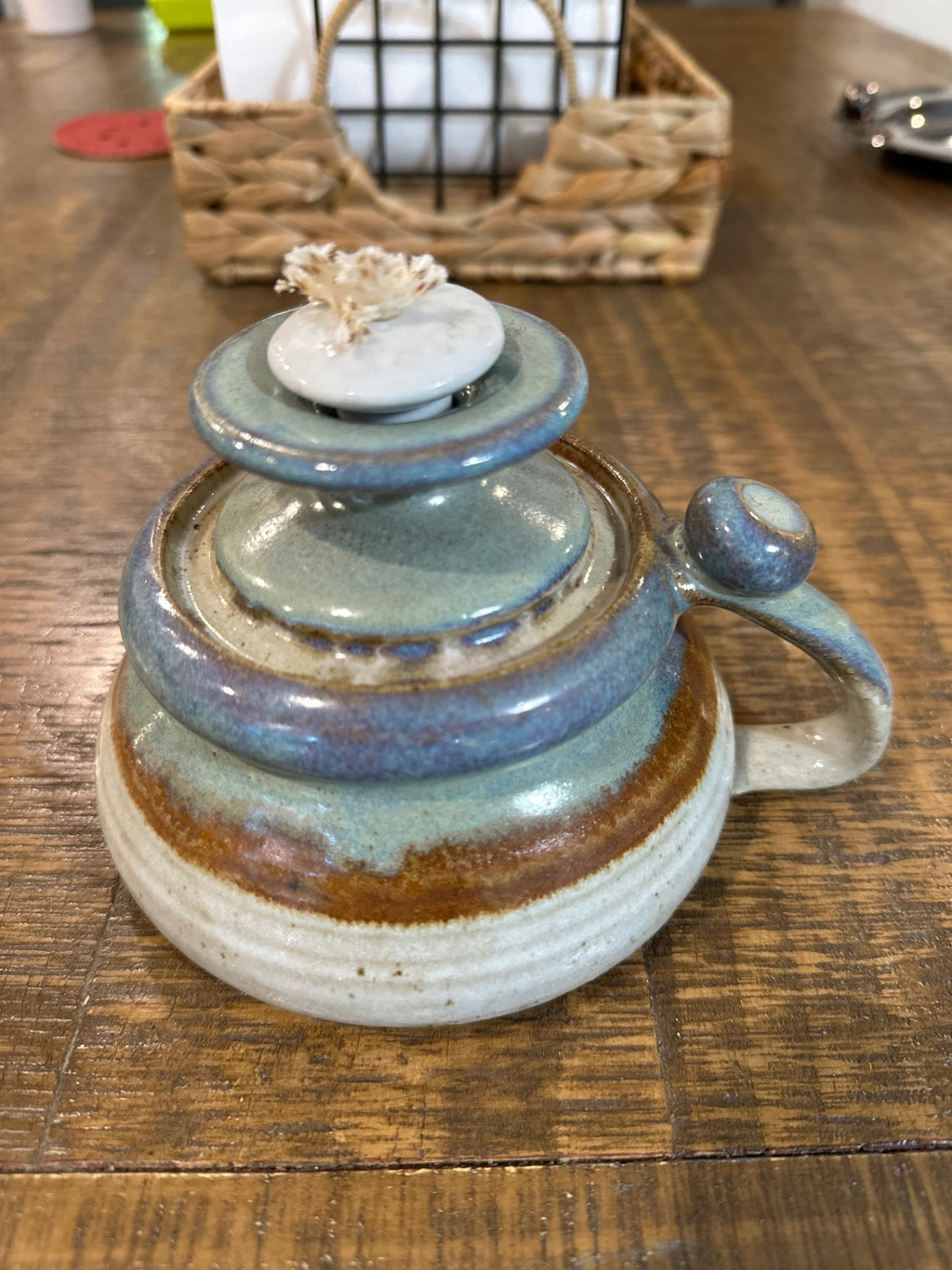 Small blue oil lamp