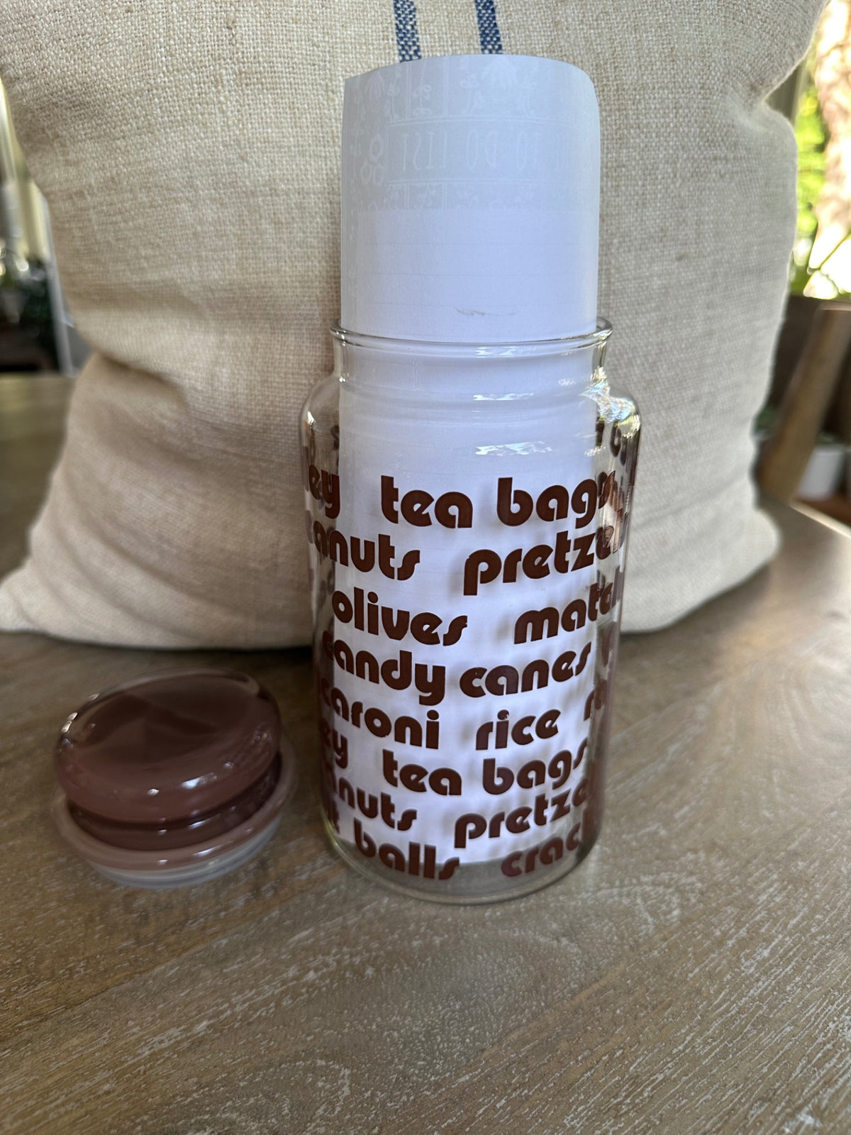 Anchor Hocking glass canister jar w/writing $12.50
