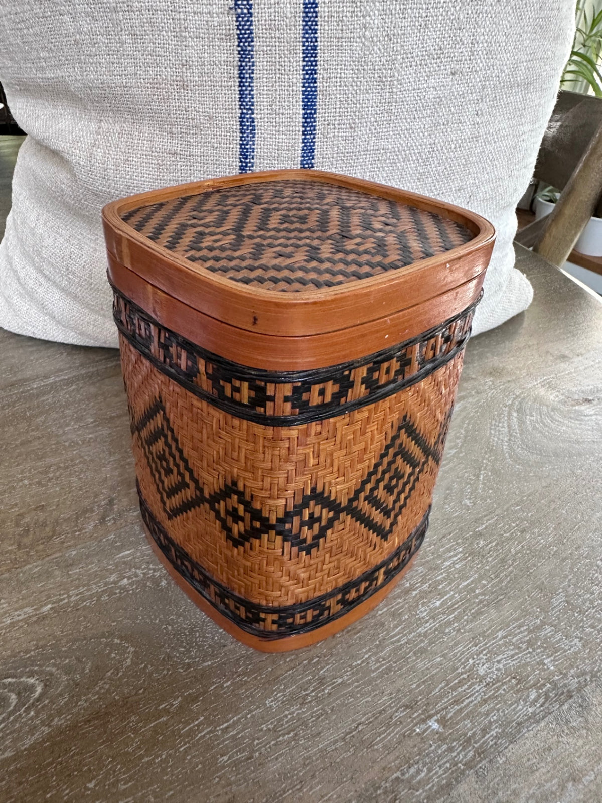 Vintage geometrio lidded basket storage box