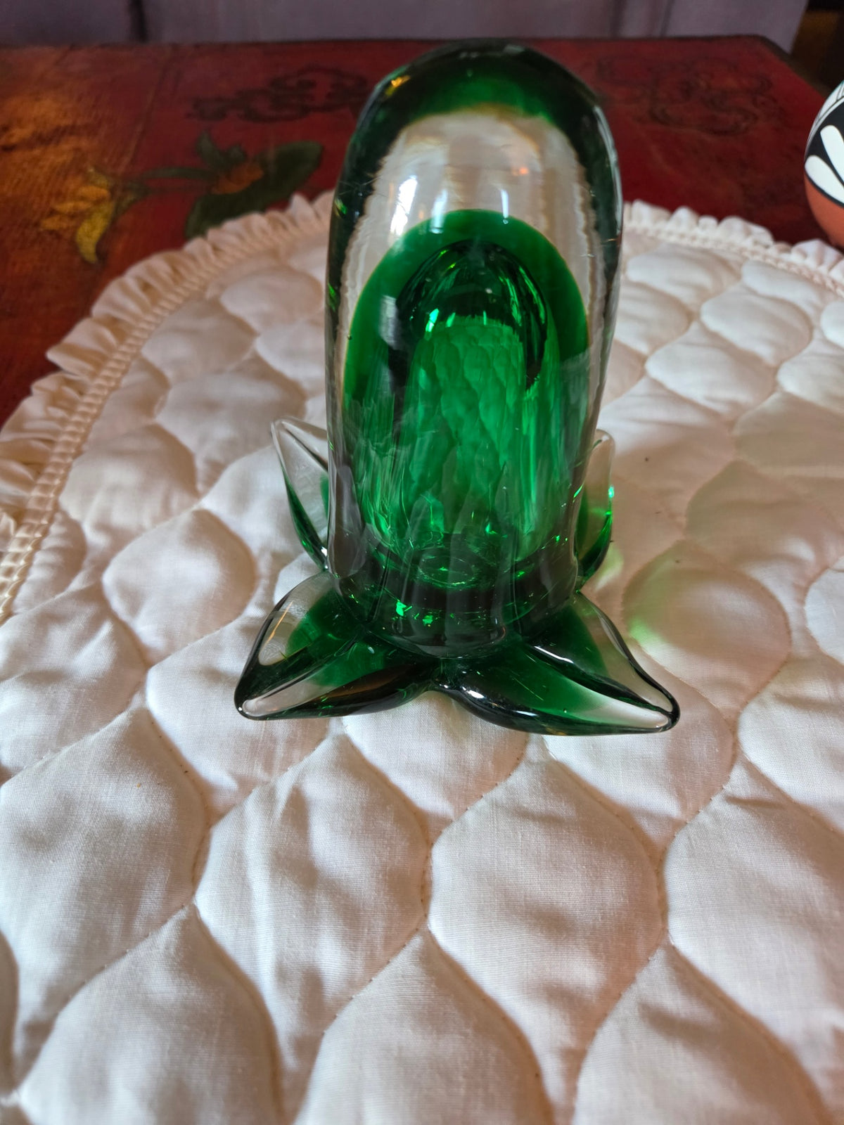 Green art glass paperweight