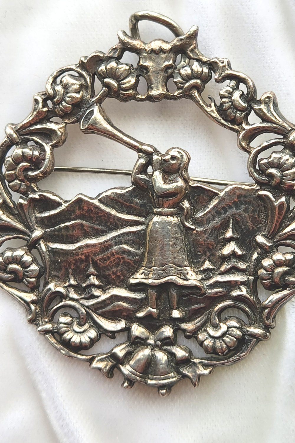 Midcentury Astri Holthe Pewter Mountain Lady Pendant Brooch