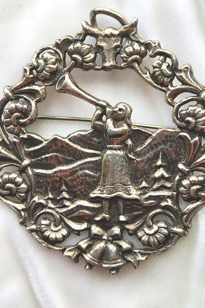 Midcentury Astri Holthe Pewter Mountain Lady Pendant Brooch