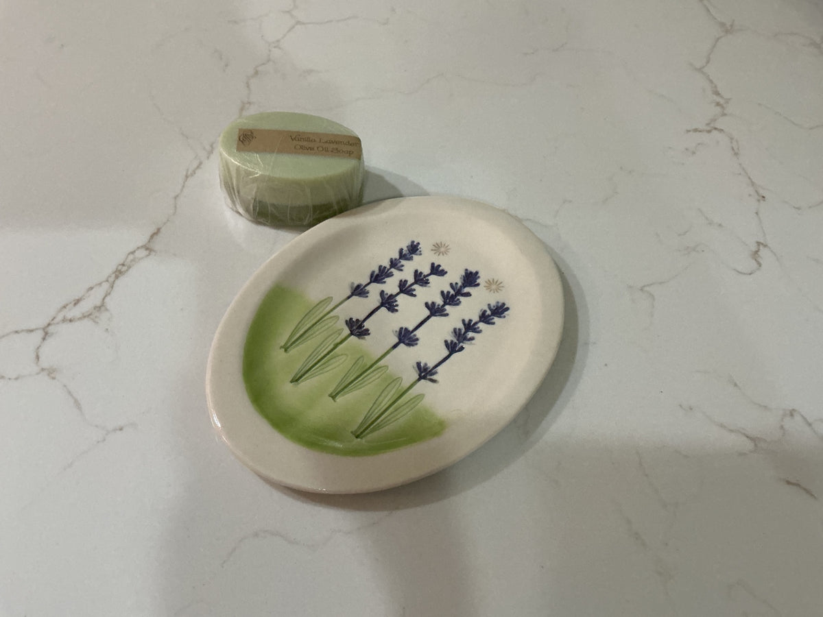 Handcrafted Porcelain Soap Dish w/ Soap. 