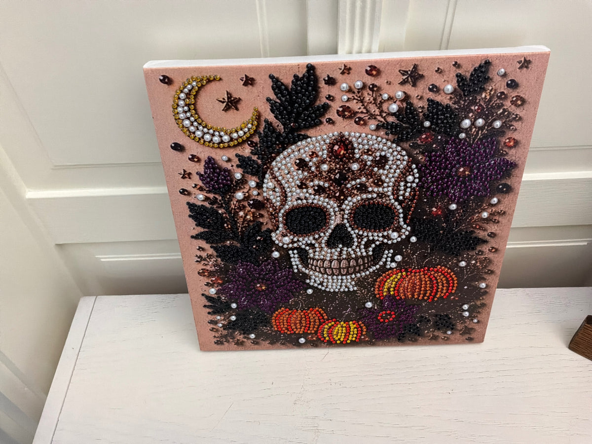 10x10” Beaded Skull Canvas