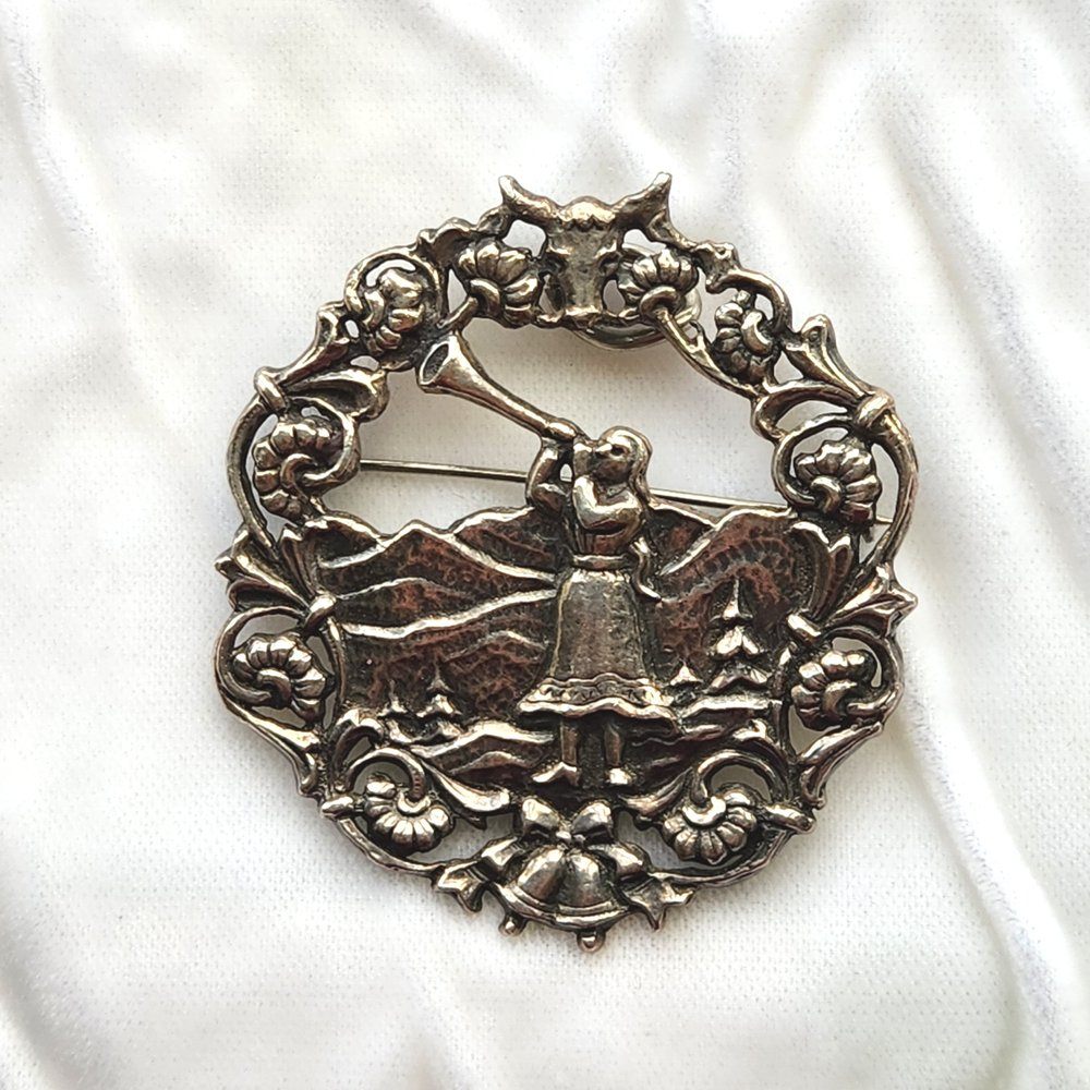 Midcentury Astri Holthe Pewter Mountain Lady Pendant Brooch