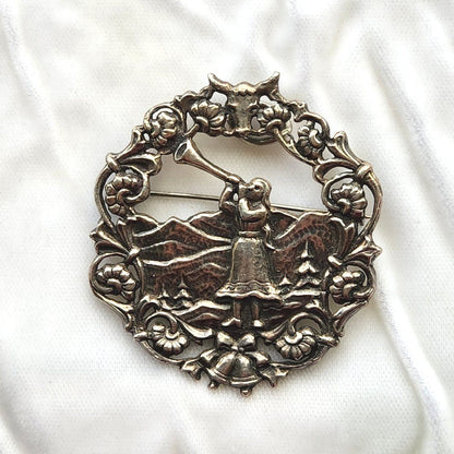 Midcentury Astri Holthe Pewter Mountain Lady Pendant Brooch