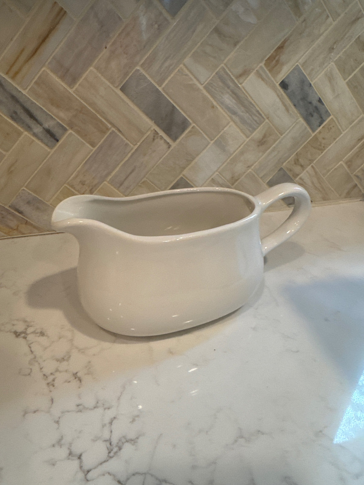 Stoneware White Gravy Boat