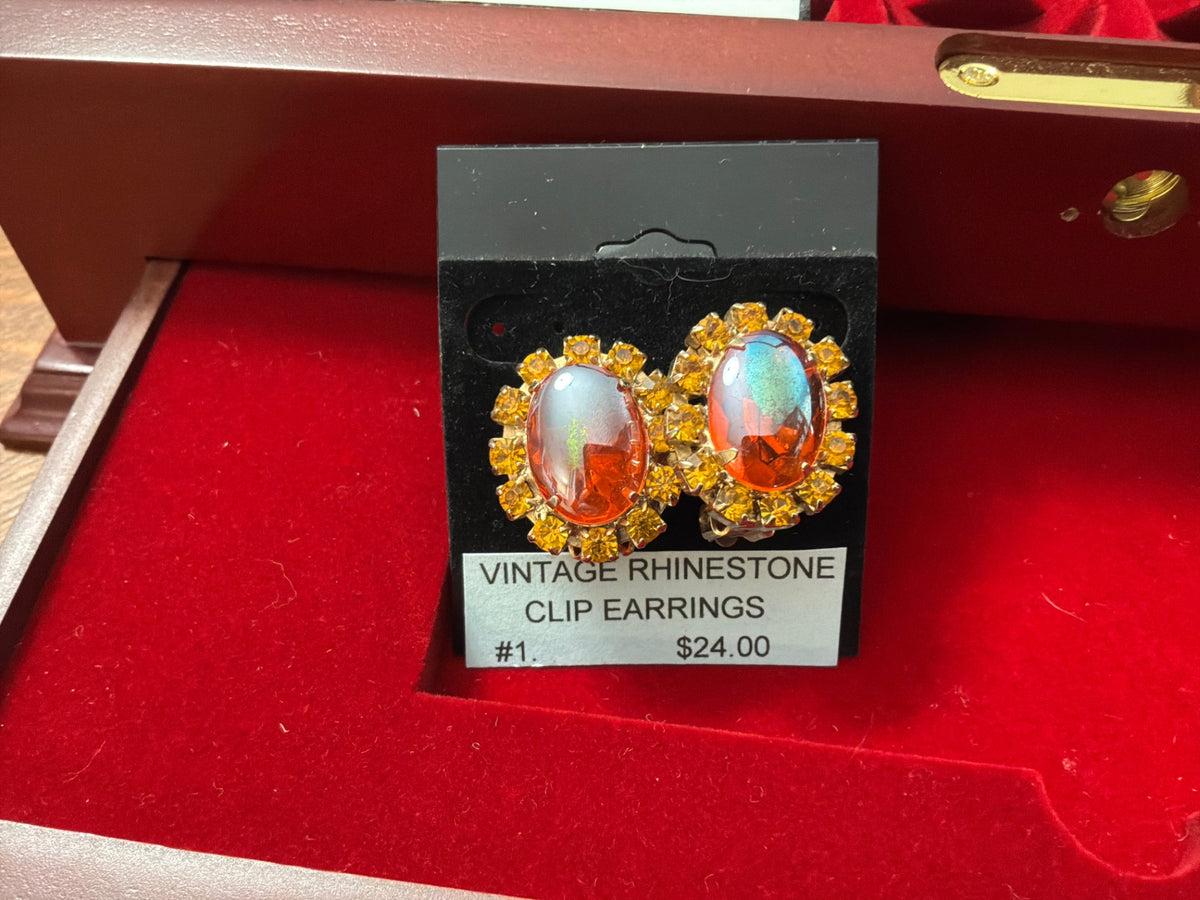 Vintage rhinestone clip earrings