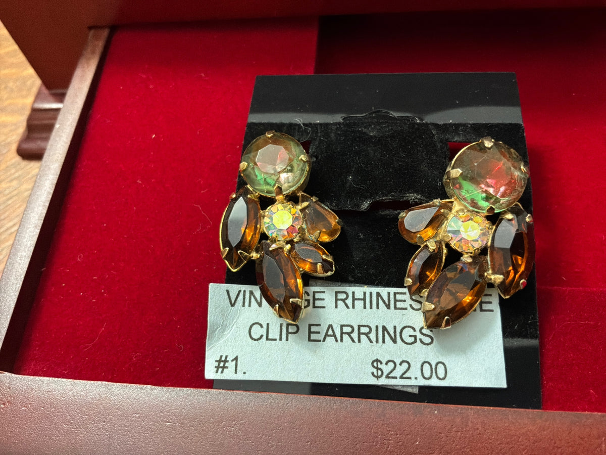 Vintage rhinestone clip earrings