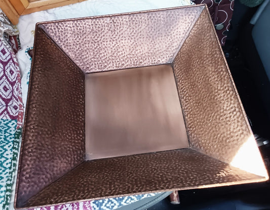 Large Hammered Copper Square Bowl