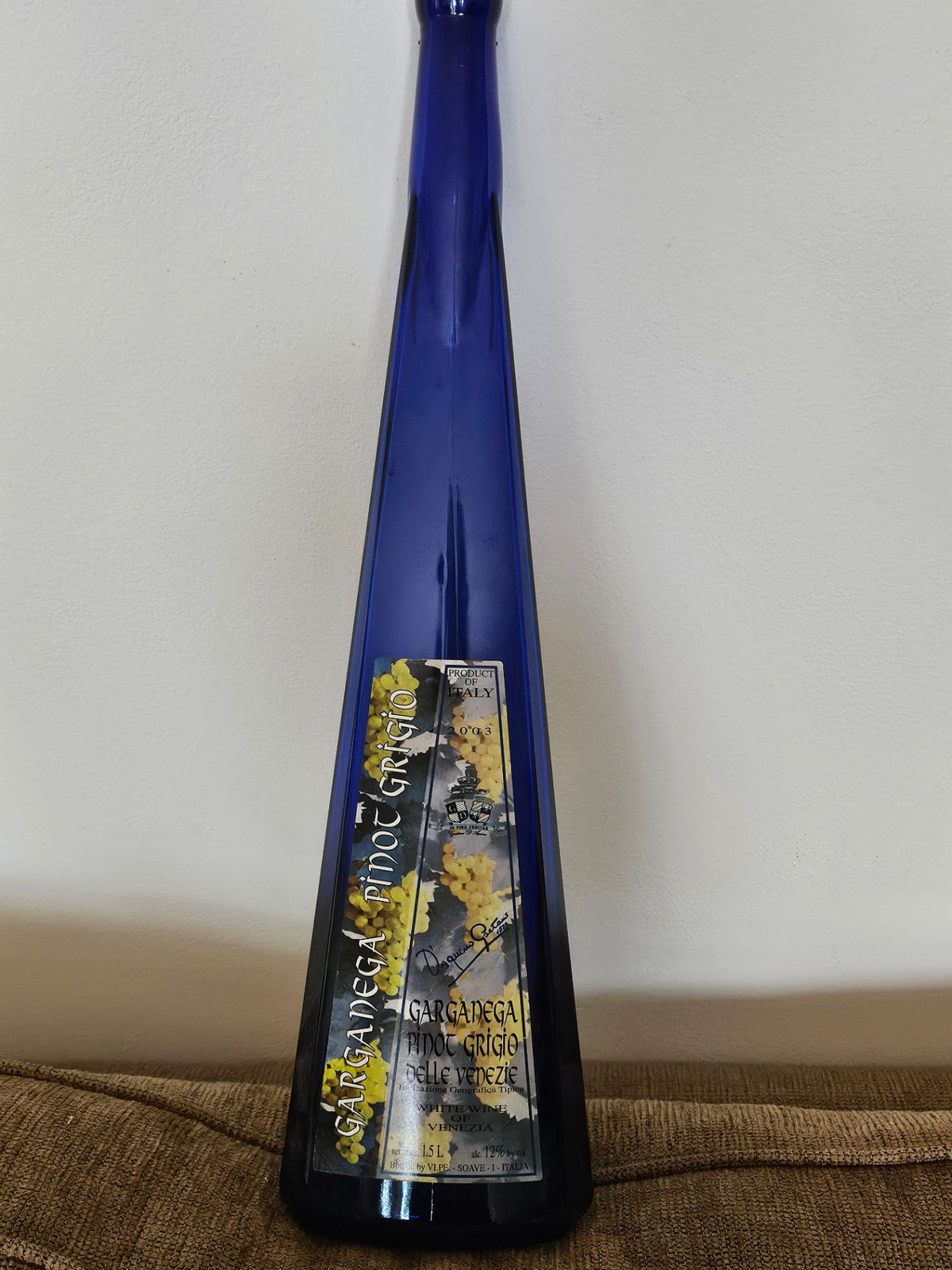 Vint Italian wine bottle cobalt blue 19 in approx