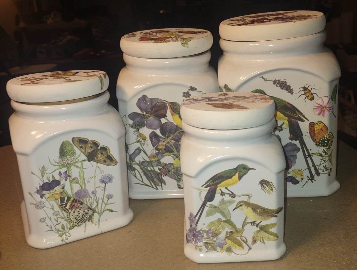  Set of 4 Cannisters botanical white