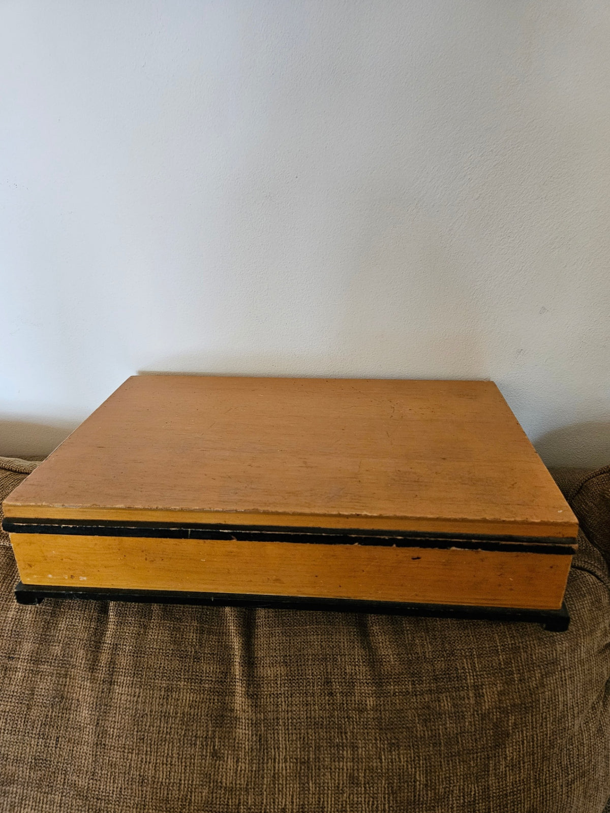 Large vint blonde/black wood box 18x11 approx