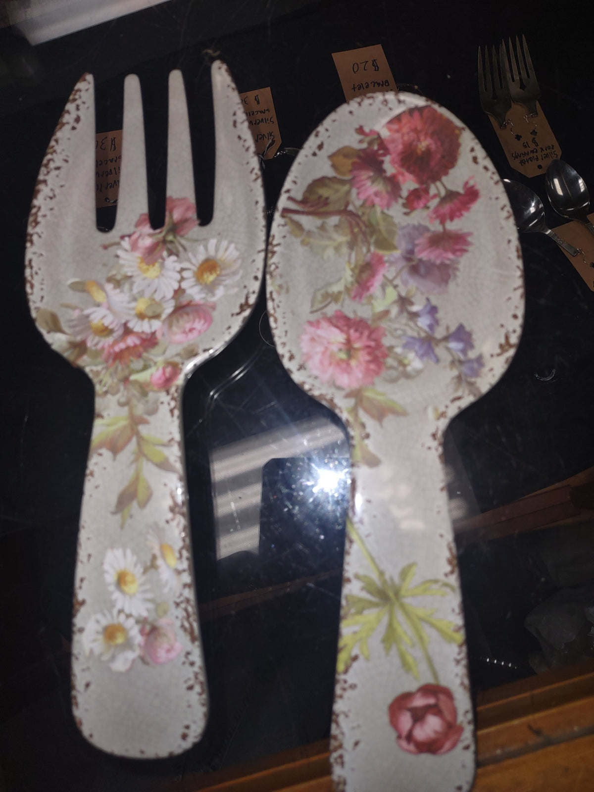 Salad serving set flowers 