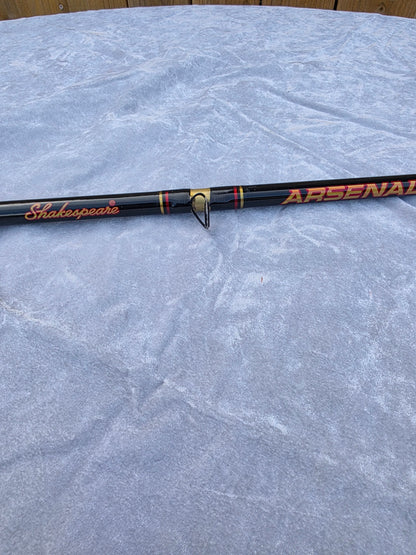 ROD/REEL SPINCAST COMBO WITH A MITCHELL 301 A REEL AND SHAKESPEARE ARSENAL, 8 FT 6 IN ROD.