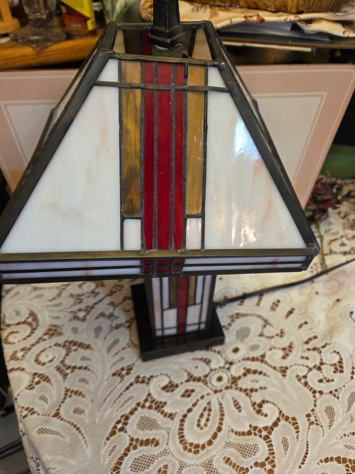 Mission style stained glass lamp