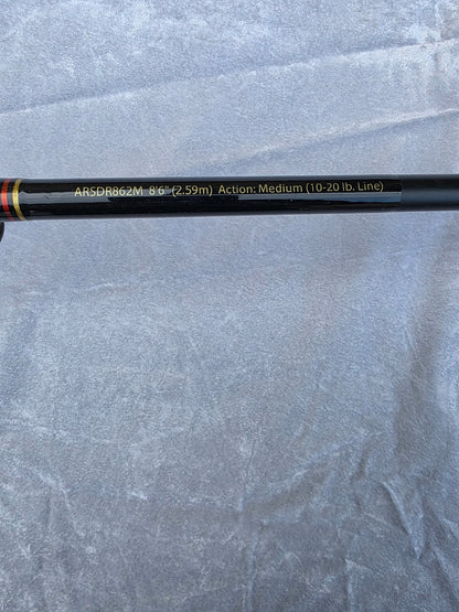 ROD/REEL SPINCAST COMBO WITH A MITCHELL 301 A REEL AND SHAKESPEARE ARSENAL, 8 FT 6 IN ROD.