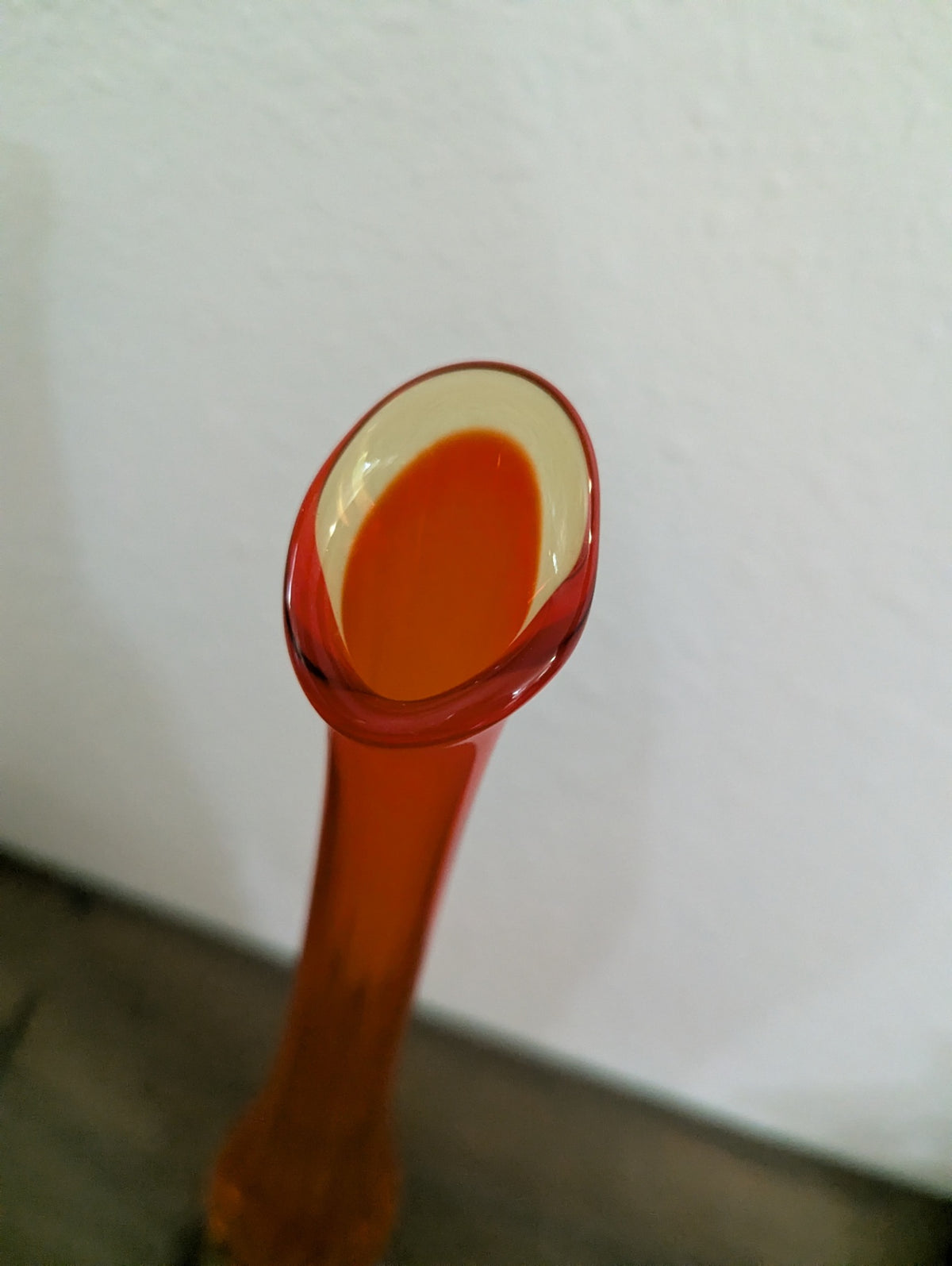 Vtg. Amberina Fenton Swung Vase (glows)
