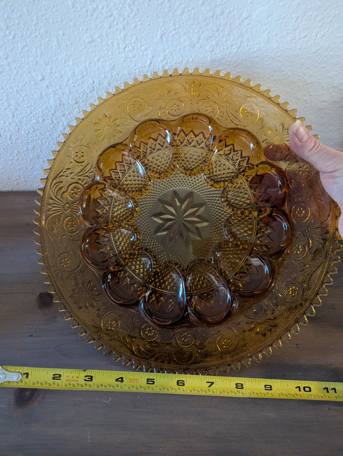 Vtg. Indiana Glass "Tiara Sandwich" Pattern Amber Egg Platter