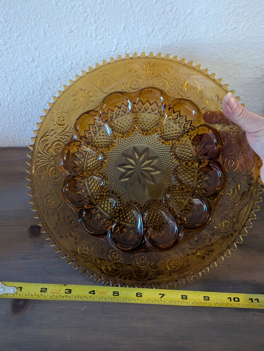 Vtg. Indiana Glass "Tiara Sandwich" Pattern Amber Egg Platter