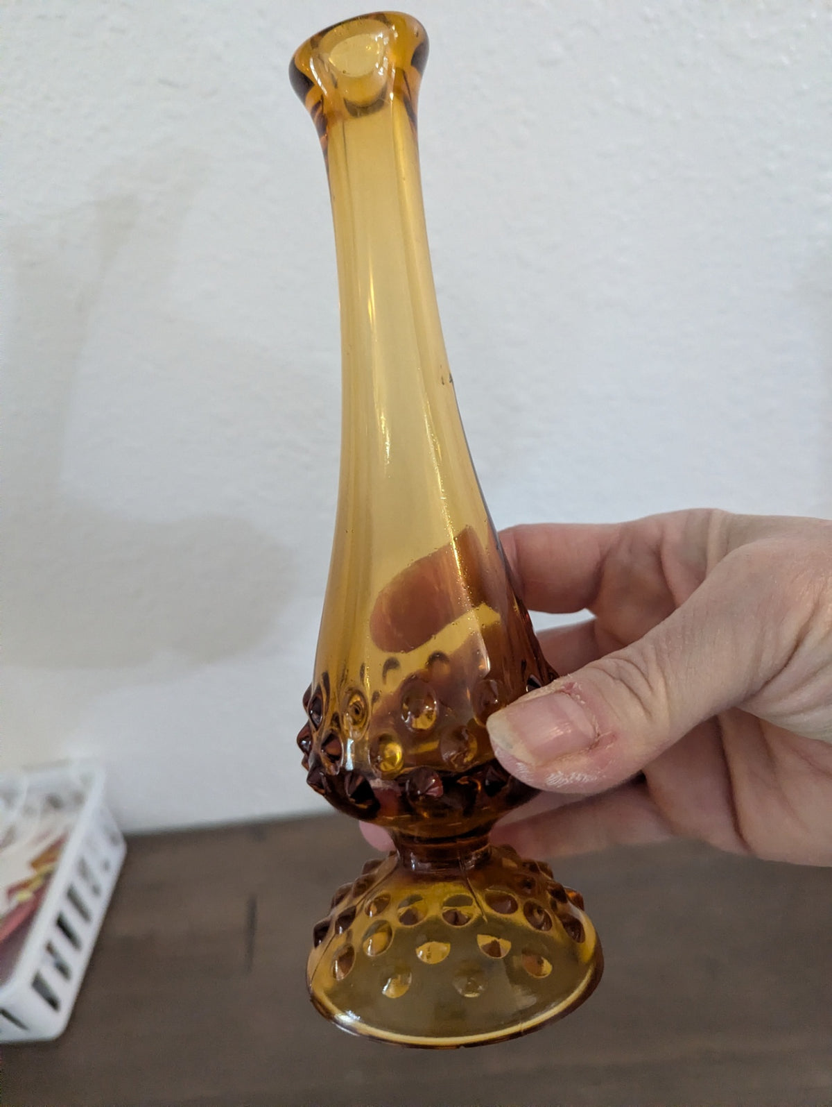 Vtg. Fention Amber/Brown Glass Swung Bud Vase
