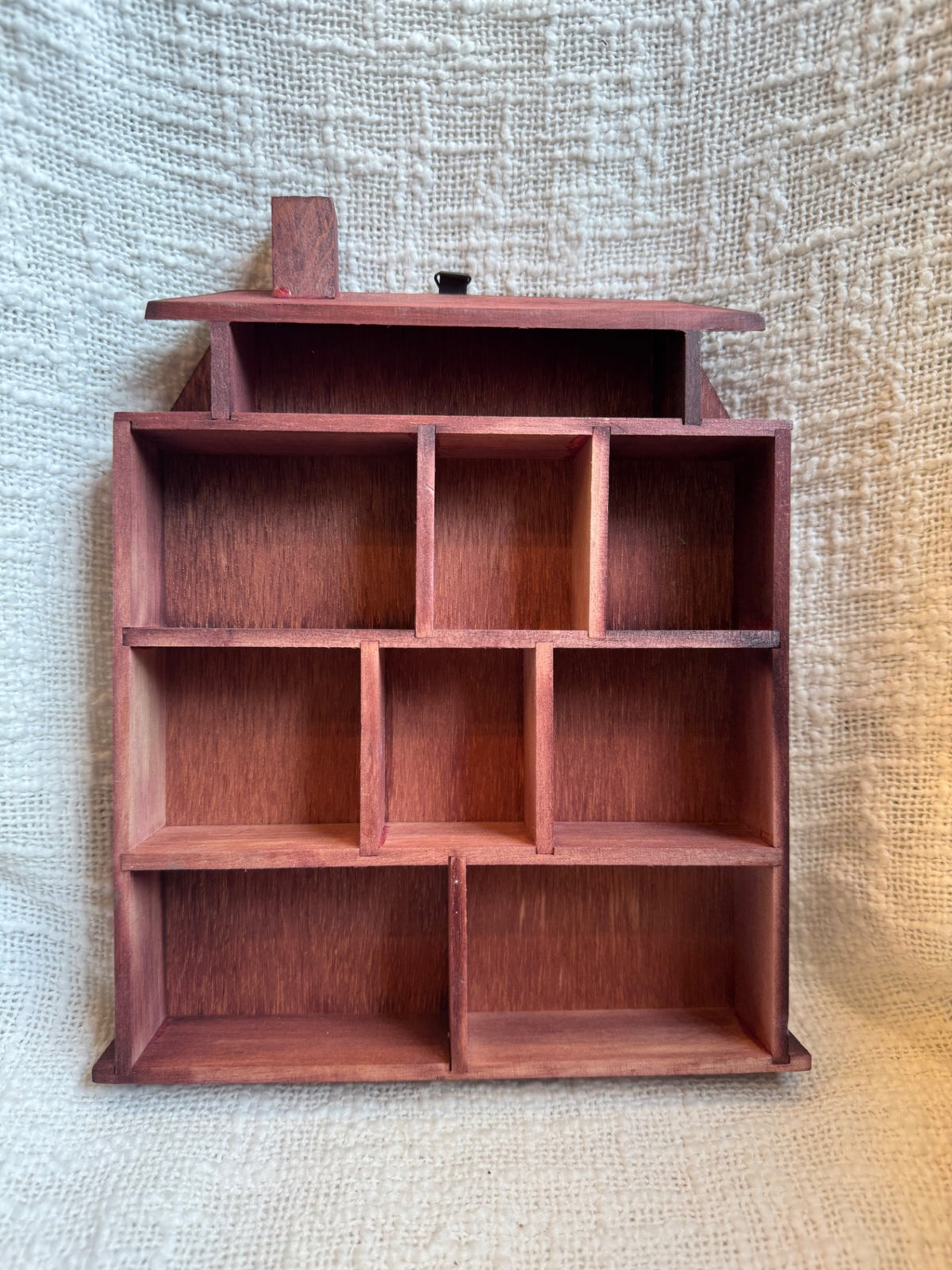 vintage wooden house-shaped shadow box/curio display shelf
