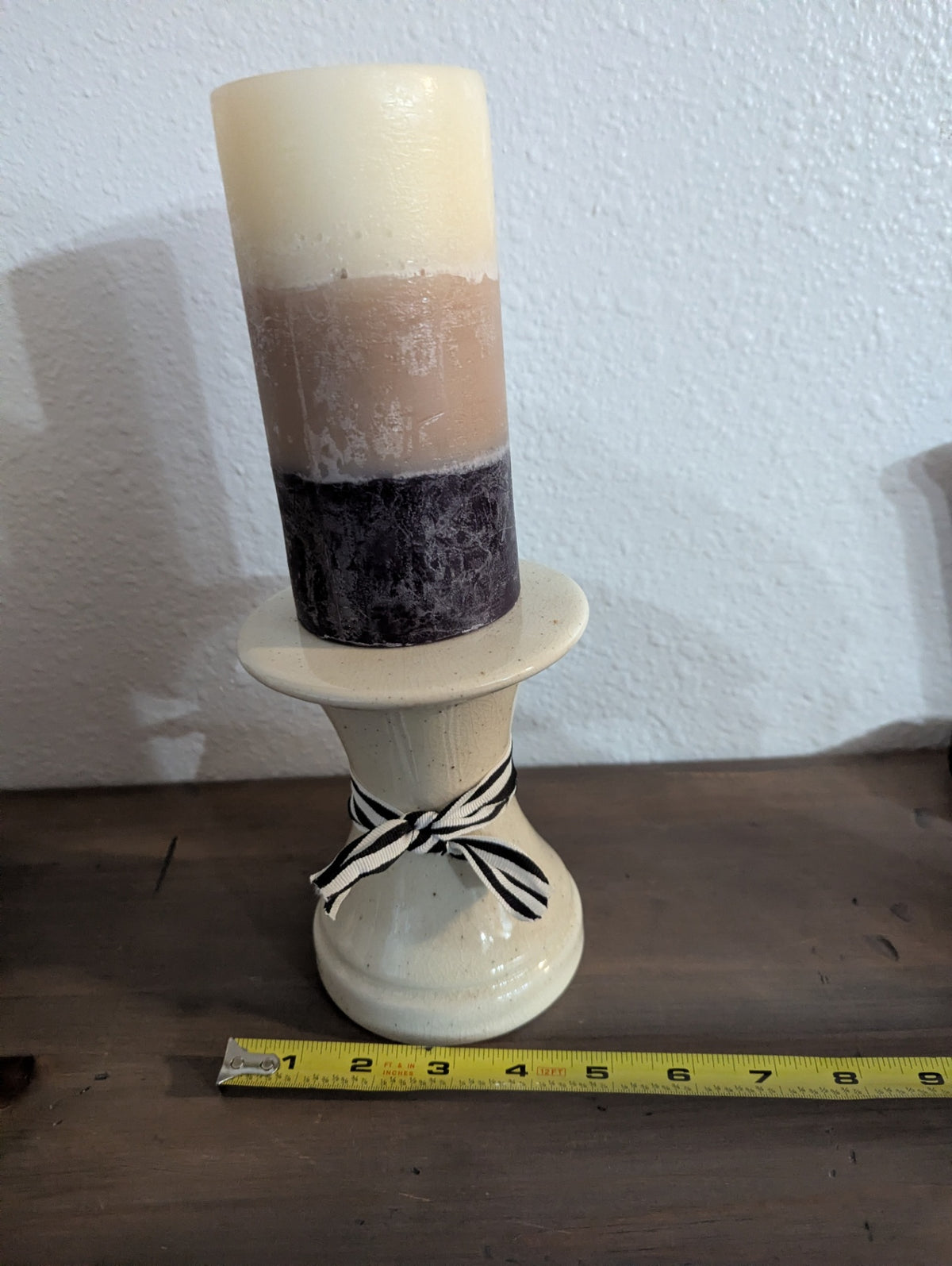 1999 Bath & Bodyworks Ceramic Pillar w/Tri-colored Candle