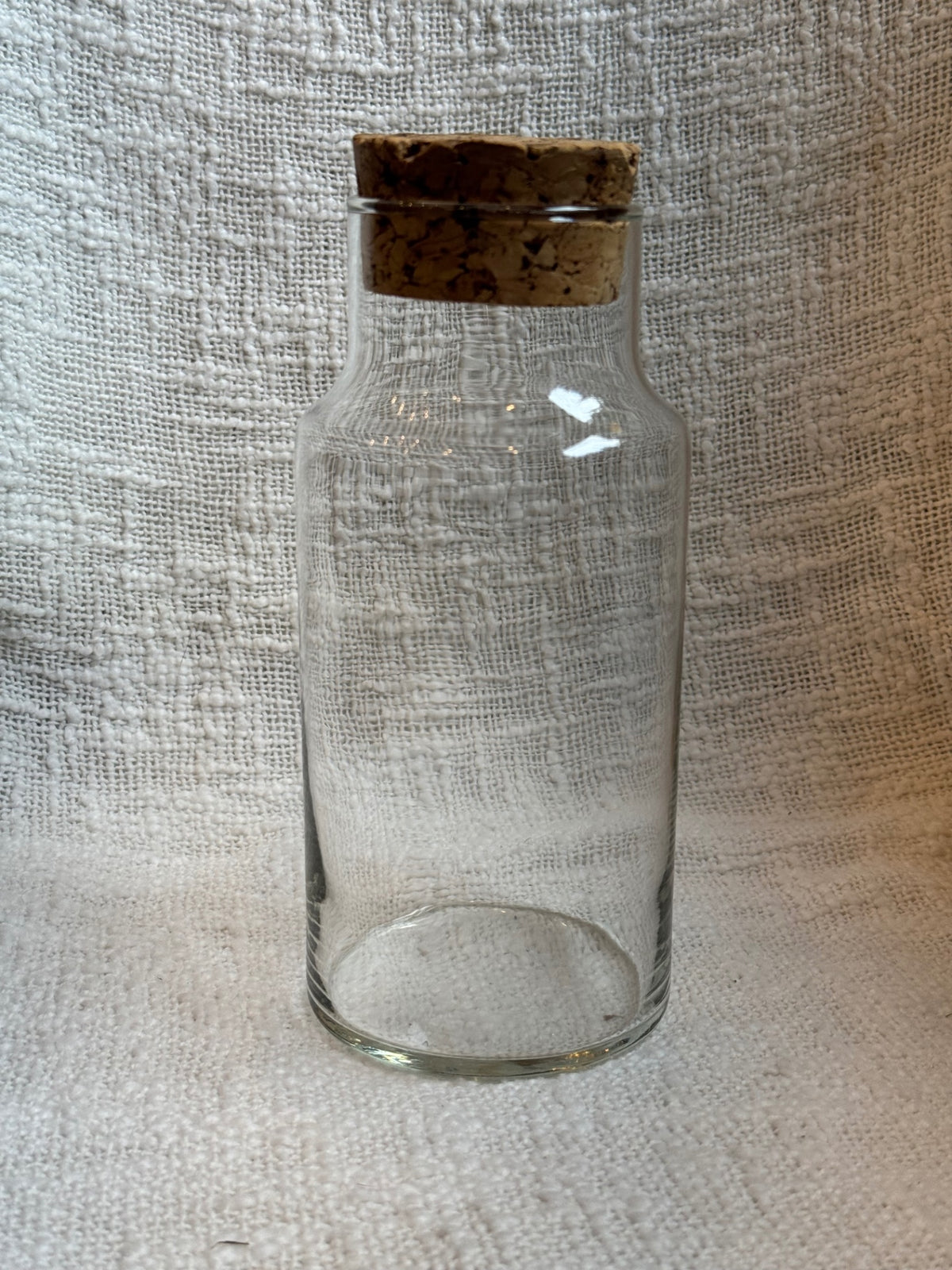 clear glass jar or carafe w/ cork  1970s