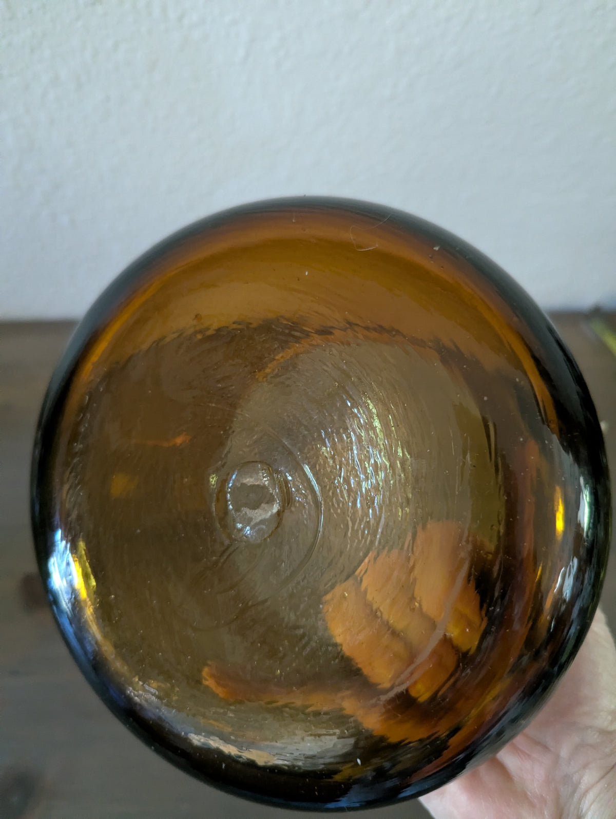 Vtg. Amber Glass Lidded "Pumpkin" Shape Hand-Blown Dish