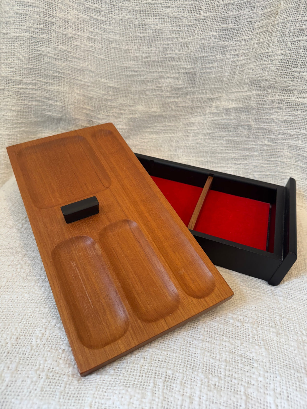 1950s MCM teak valet jewelry box 