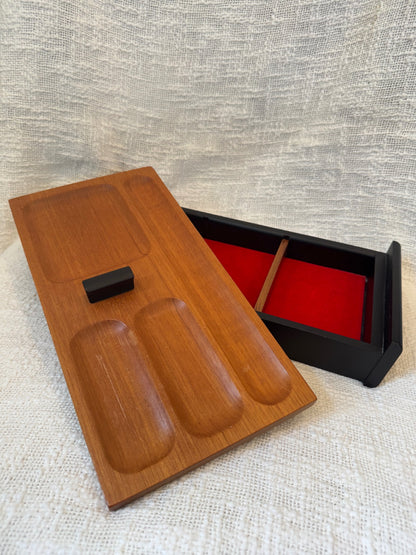 1950s MCM teak valet jewelry box 