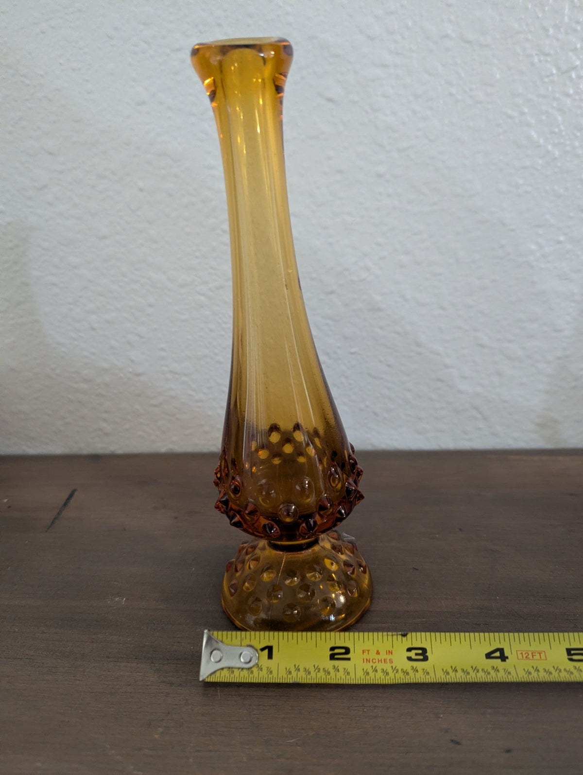 Vtg. Fention Amber/Brown Glass Swung Bud Vase