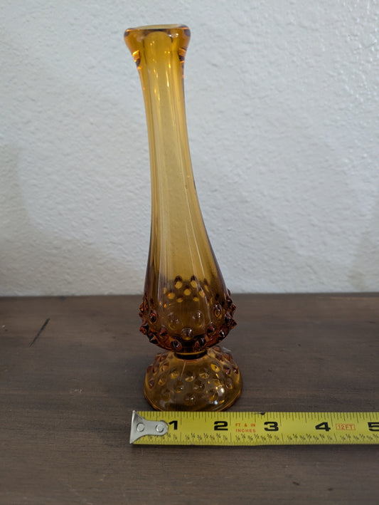 Vtg. Fention Amber/Brown Glass Swung Bud Vase