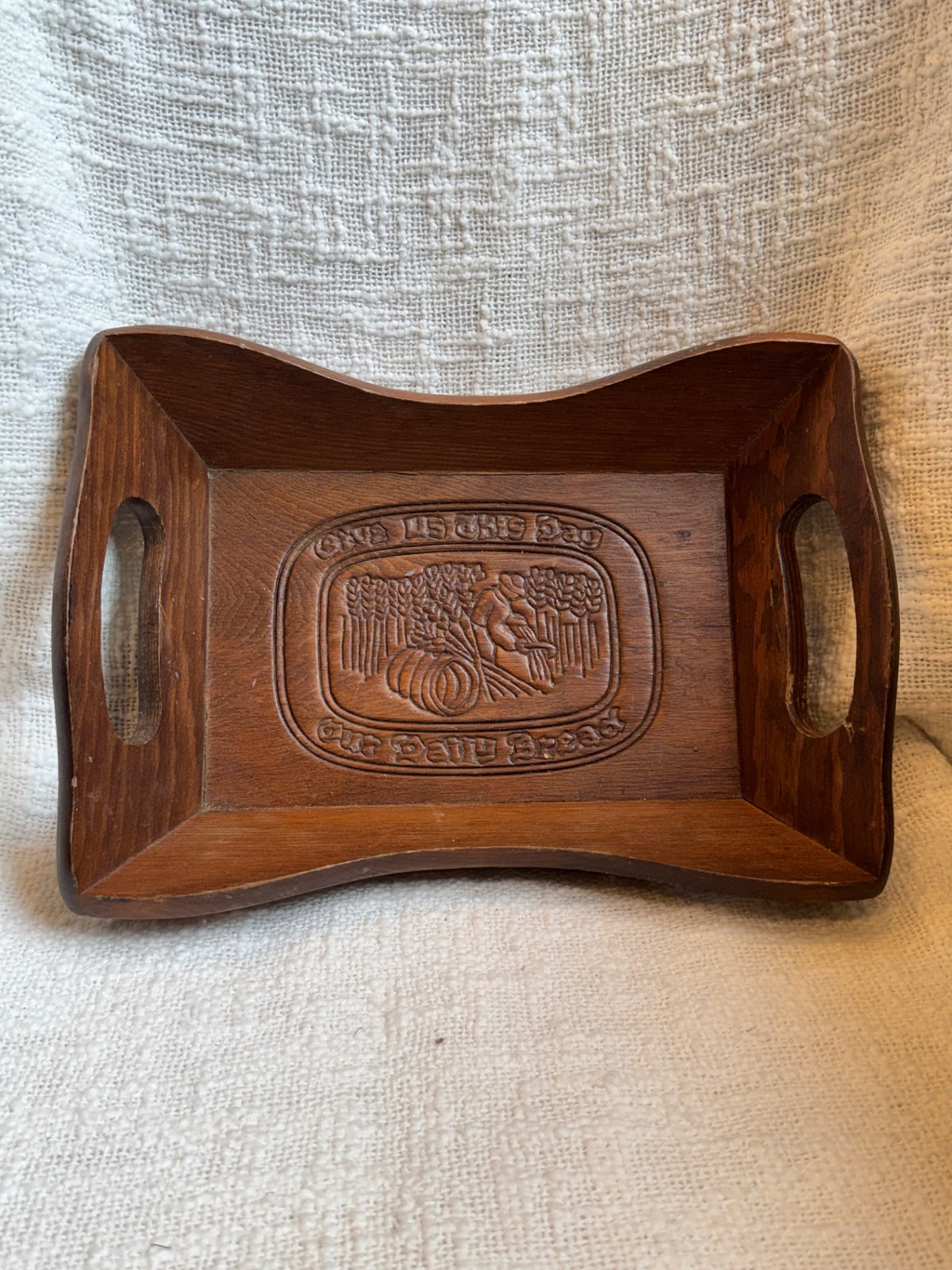 vintage wooden bread serving tray or basket from the 1980s