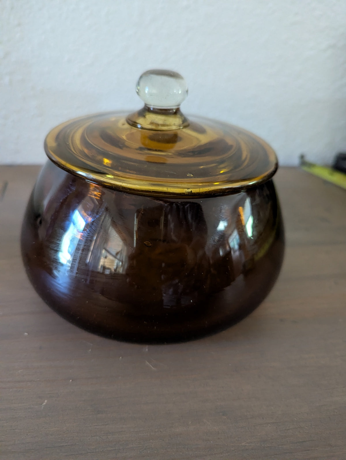 Vtg. Amber Glass Lidded "Pumpkin" Shape Hand-Blown Dish