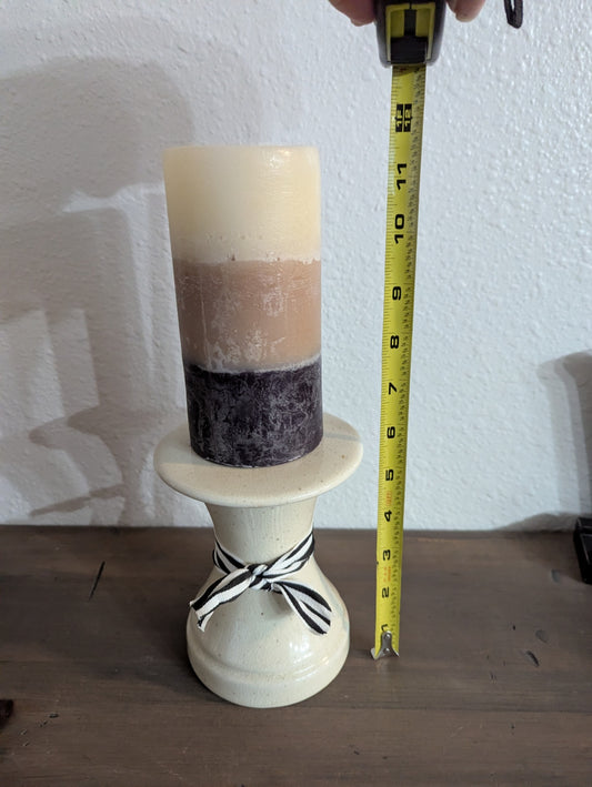 1999 Bath & Bodyworks Ceramic Pillar w/Tri-colored Candle