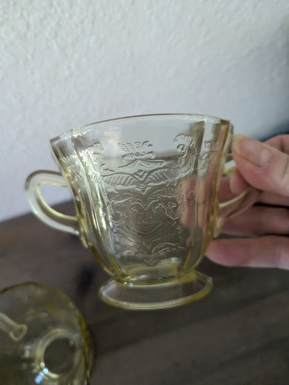 1930's Madrid Pattern by Federalist Glass Yellow/Amber Cream & Sugar