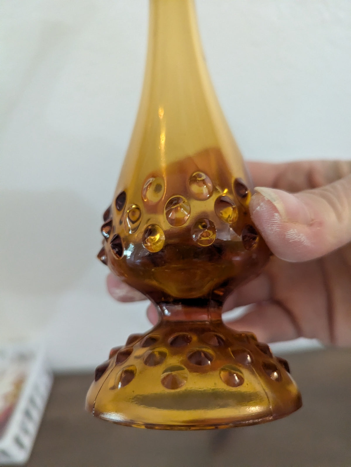 Vtg. Fention Amber/Brown Glass Swung Bud Vase