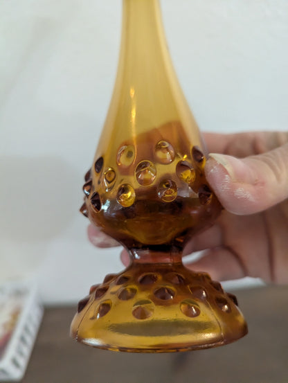 Vtg. Fention Amber/Brown Glass Swung Bud Vase