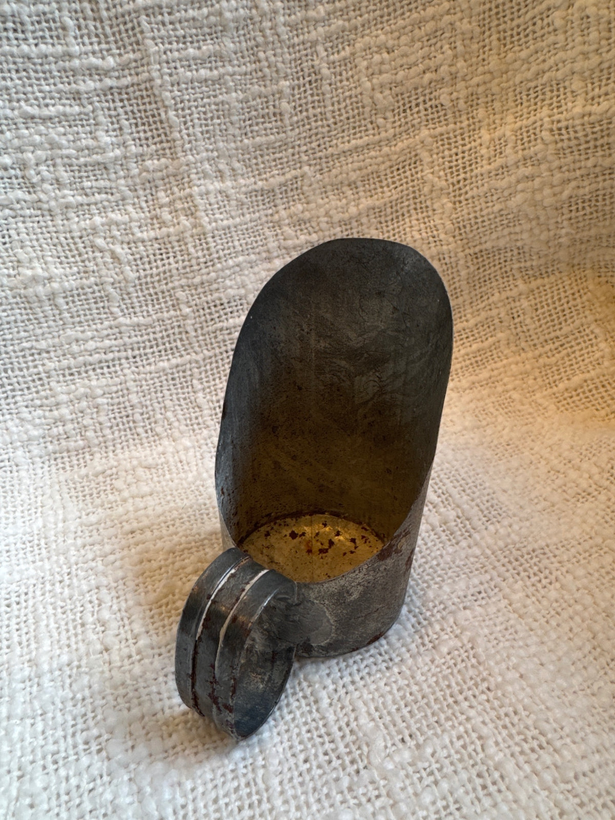 Vintage galvanized metal dry goods scoop with loop handle