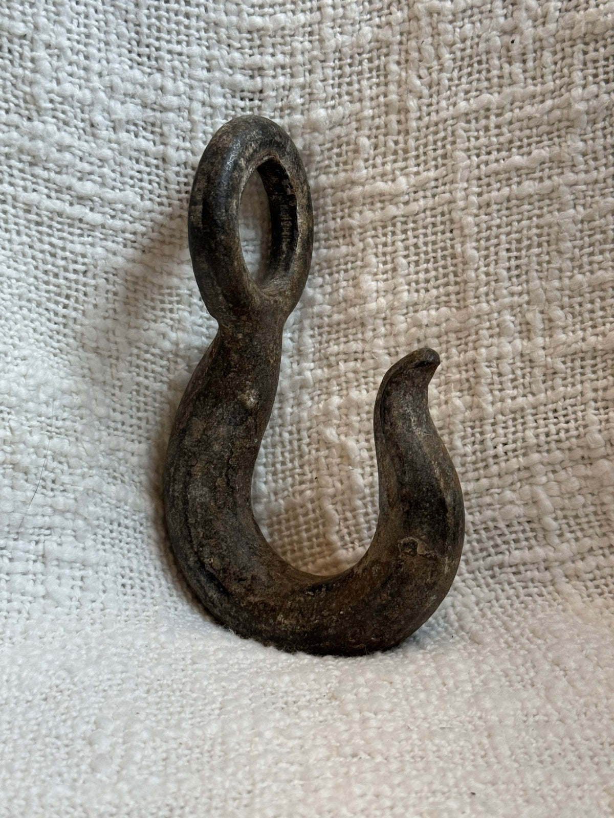 vintage heavy-duty cast iron industrial or nautical rigging eye hook