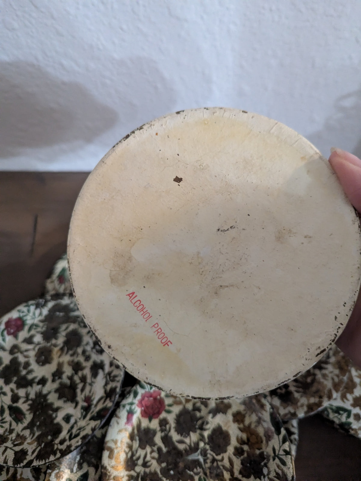 Vtg. Japanese Floral Paper-Mache Coaster Set (8)