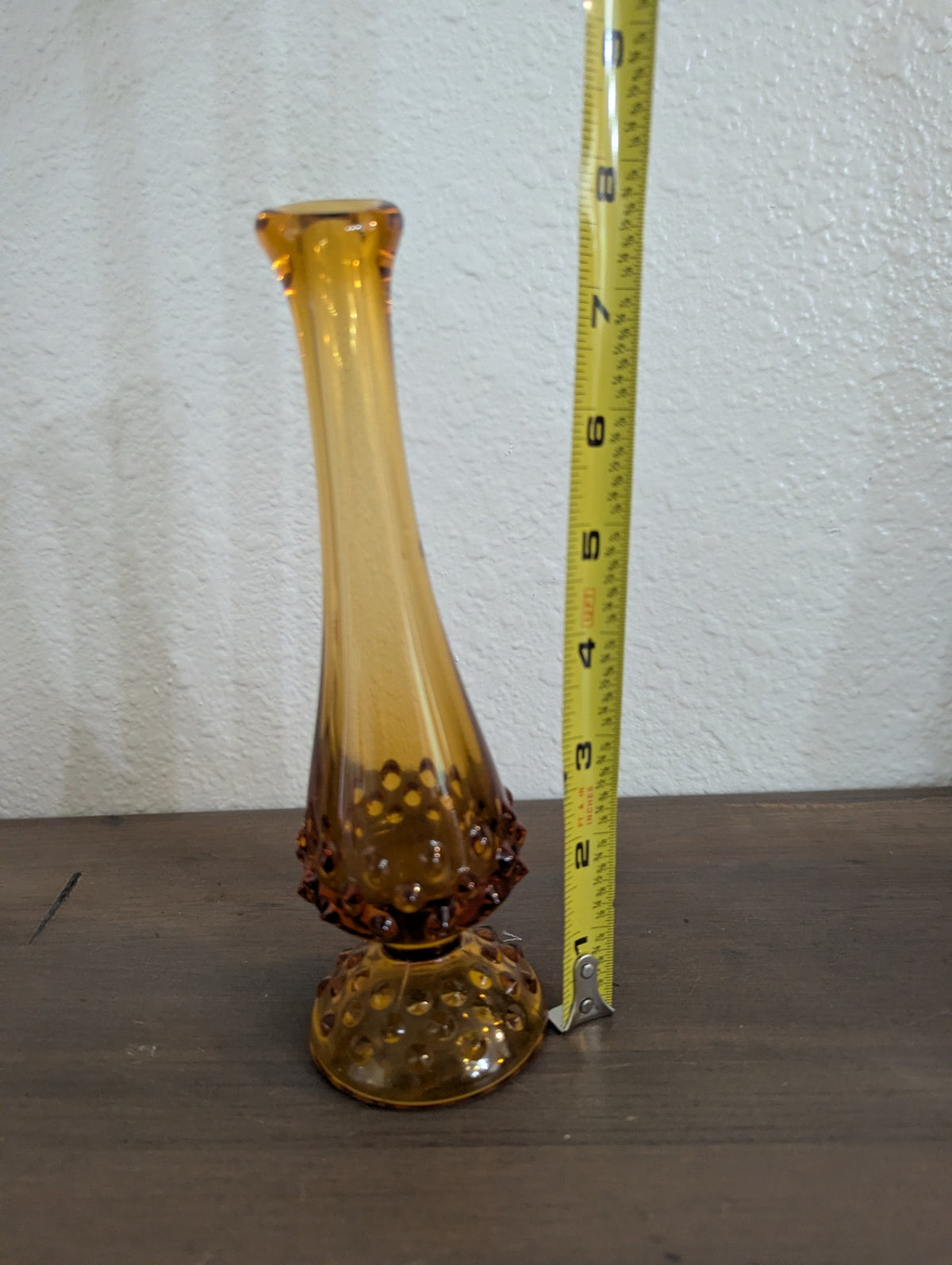 Vtg. Fention Amber/Brown Glass Swung Bud Vase