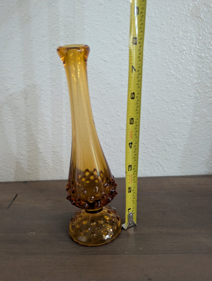 Vtg. Fention Amber/Brown Glass Swung Bud Vase