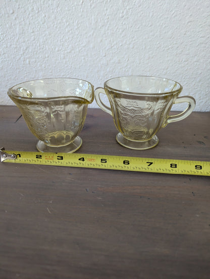 1930's Madrid Pattern by Federalist Glass Yellow/Amber Cream & Sugar