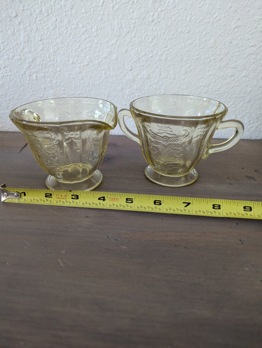 1930's Madrid Pattern by Federalist Glass Yellow/Amber Cream & Sugar