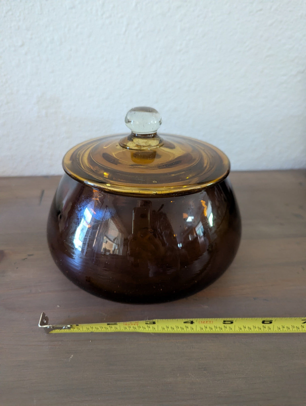 Vtg. Amber Glass Lidded "Pumpkin" Shape Hand-Blown Dish